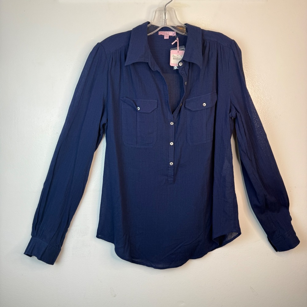 CALYPSO St Barth Eugenia shirt Button-Up Blouse Shirt Navy blue size M NWT